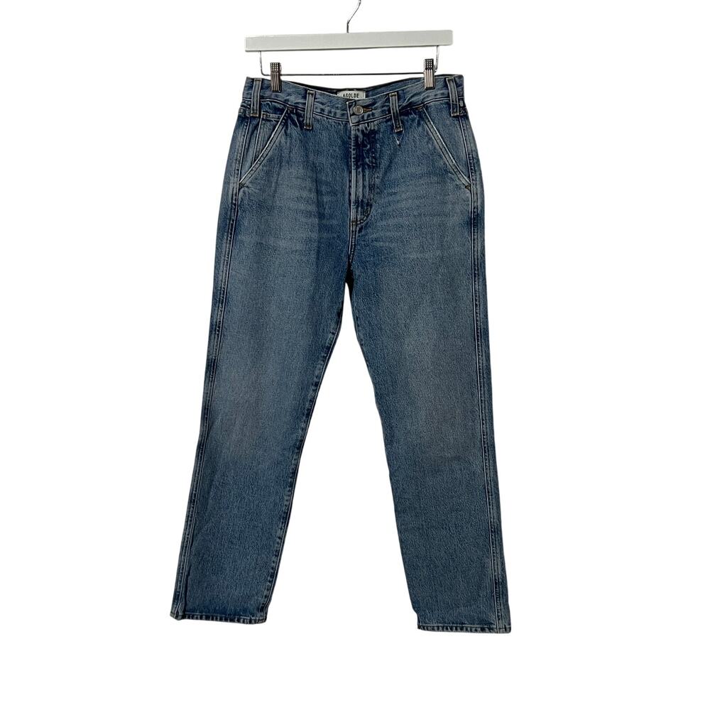 AGOLDE WOMENS 27 COOPER HIGH RISE STRAIGHT TROUSER JEANS COMMAND BLUE NEW - Picture 4 of 14